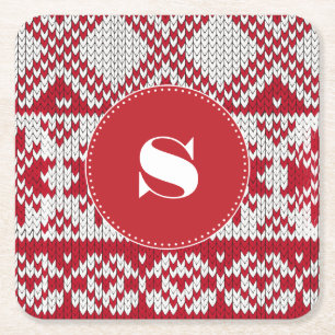 Knitted Christmas Square Paper Coaster