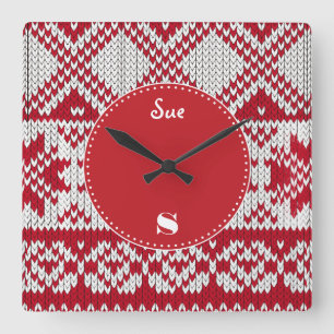 Knitted  Christmas Square Wall Clock