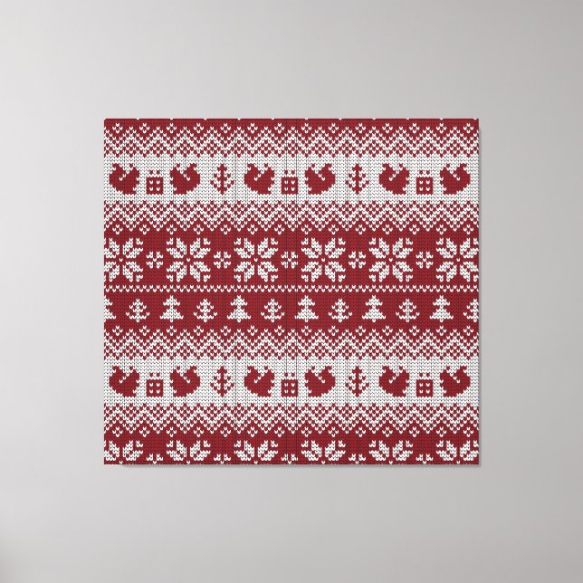 Knitted, Christmas, squirrels, vintage pattern. Canvas Print (Front)