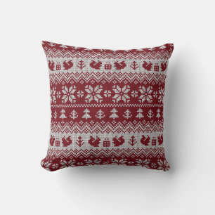 Knitted, Christmas, squirrels, vintage pattern. Cushion