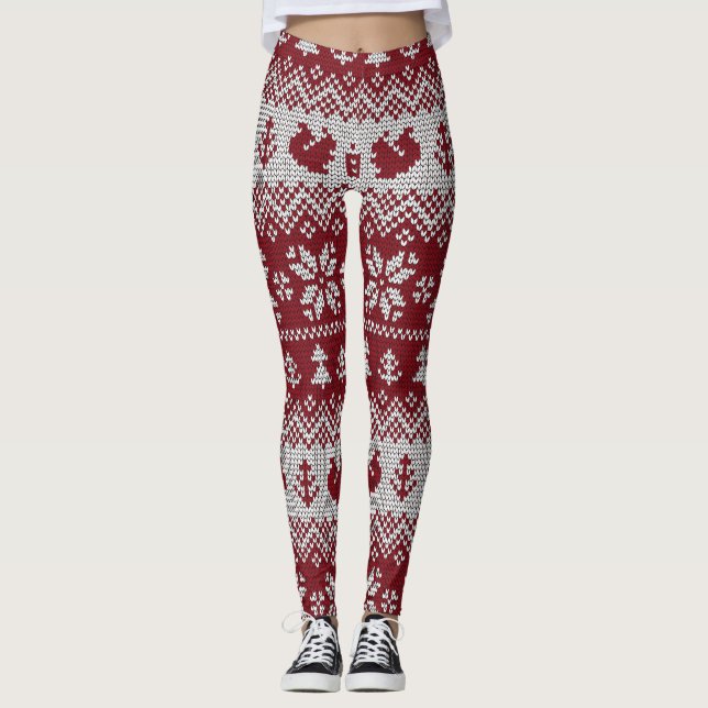 Knitted, Christmas, squirrels, vintage pattern. Leggings (Front)