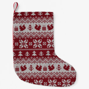 Knitted, Christmas, squirrels, vintage pattern. Small Christmas Stocking