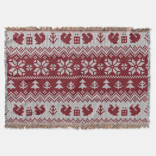 Knitted, Christmas, squirrels, vintage pattern. Throw Blanket