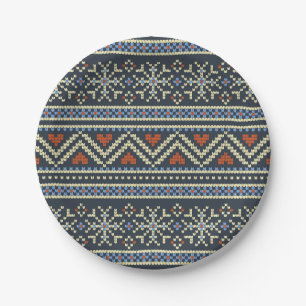 Knitted Christmas Sweater Nordic style pattern Paper Plate