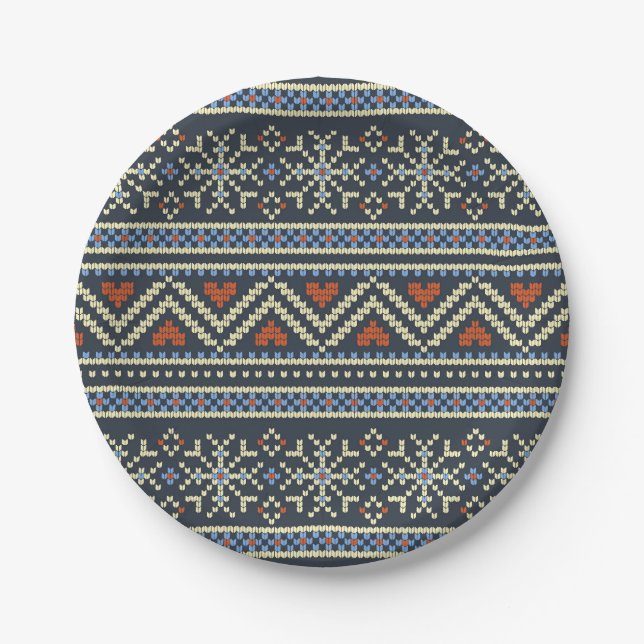 Knitted Christmas Sweater Nordic style pattern Paper Plate (Front)