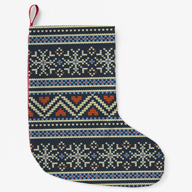 Knitted Christmas Sweater Nordic style pattern Small Christmas Stocking (Front)