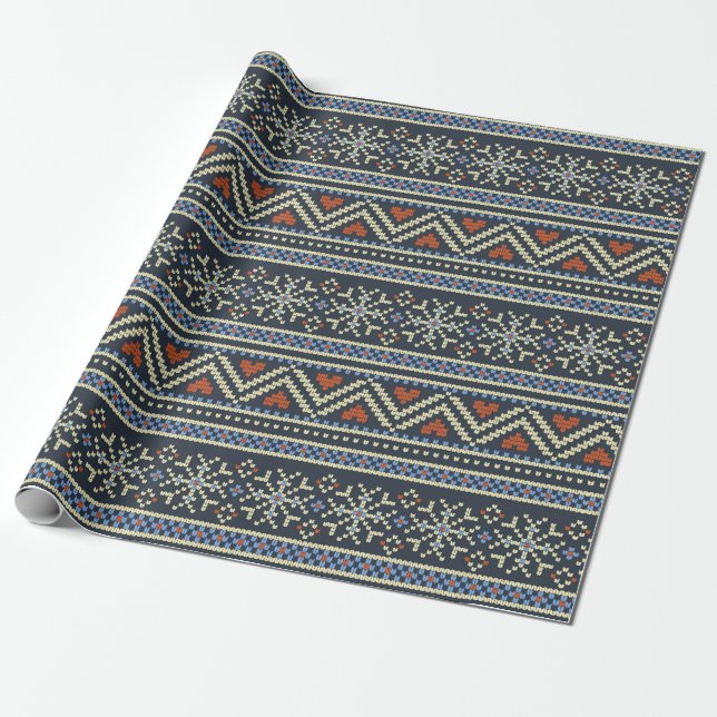 Knitted Christmas Sweater Nordic style pattern Wrapping Paper (Unrolled)