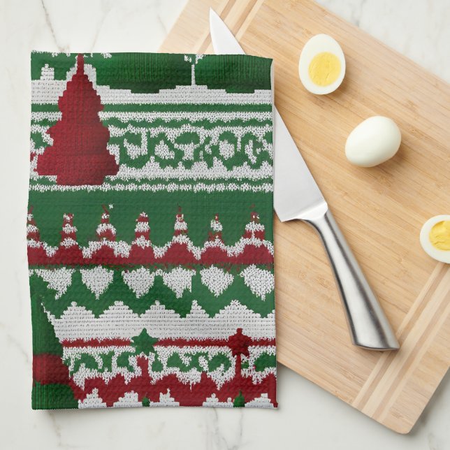  knitted Christmas tree pattern Tea Towel (Quarter Fold)