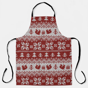 Knitted Christmas vintage seamless decorative patt Apron