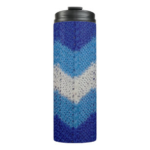 knitted fabric with striped figures blue and white thermal tumbler