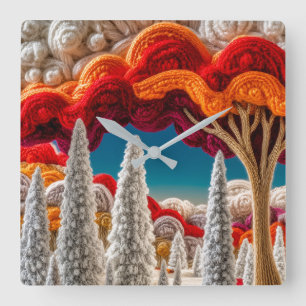 Knitted Fantasy Forest Art Wall Square Wall Clock