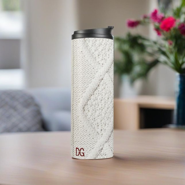 Knitted jumper cozy sweater embroided initials thermal tumbler (Creator Uploaded)