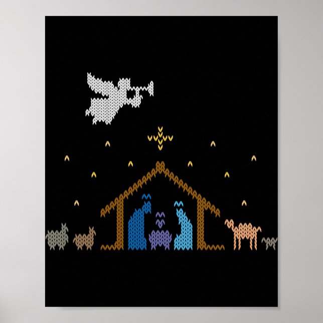 Knitted Nativity Christmas Sweater Christian Jesus Poster (Front)