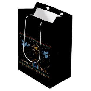 Knitted Nativity Ugly Christmas Sweater Christian Medium Gift Bag