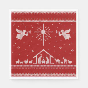 Knitted Nativity Ugly Christmas Sweater Christian Napkin