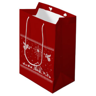 Knitted Nativity Ugly Christmas Sweater Red White Medium Gift Bag