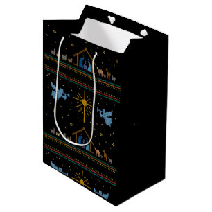 Knitted Nativity Ugly Christmas Sweater Religious Medium Gift Bag