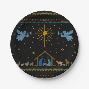 Knitted Nativity Ugly Christmas Sweater Religious Paper Plate