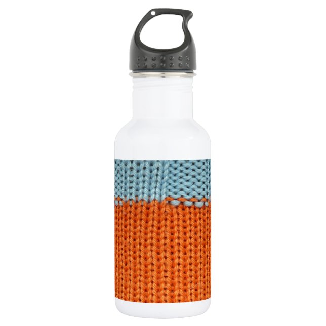 Knitted Orange and Teal Wool 532 Ml Water Bottle (Front)