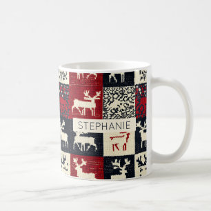 Knitted Patchwork Christmas Pattern Rustic Coffee Mug