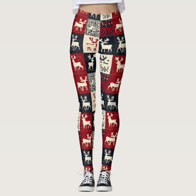 Knitted Patchwork Christmas Pattern | Rustic Leggings (Front)