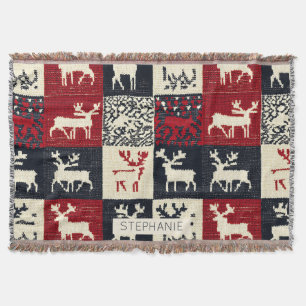 Knitted Patchwork Christmas Pattern   Rustic Throw Blanket