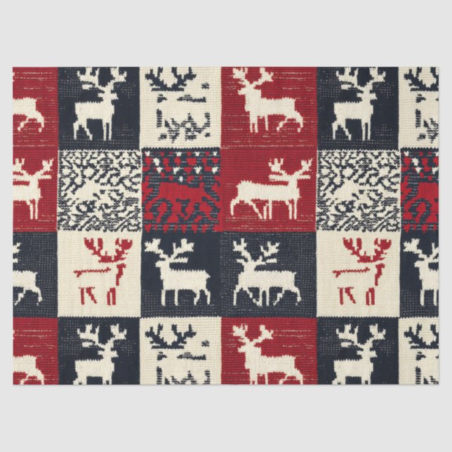 Knitted Patchwork Christmas Pattern | Rustic Tissue Paper (Front)
