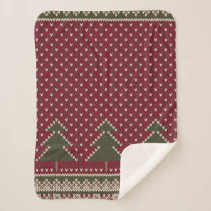 Knitted pattern with christmas trees sherpa blanket