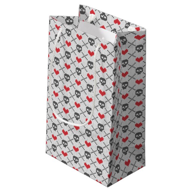 Knitted pattern with skulls small gift bag (Back Angled)