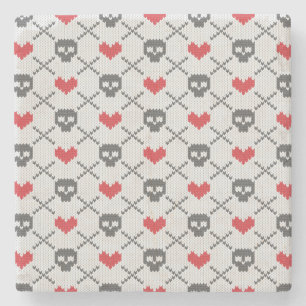 Knitted pattern with skulls stone coaster