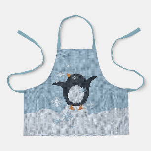 Knitted Penguin Snowflakes Winter Holidays Apron