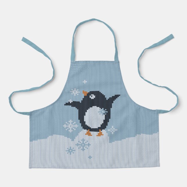 Knitted Penguin Snowflakes Winter Holidays Apron (Front)