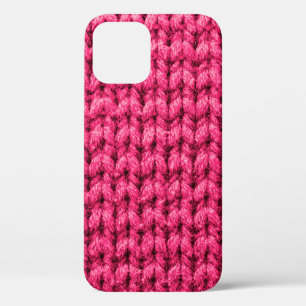 Knitted pink background. Yarn texture. Vertical kn iPhone 12 Case