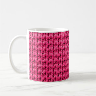 Knitted pink background. Yarn texture. Vertical kn Coffee Mug