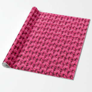 Knitted pink background. Yarn texture. Vertical kn Wrapping Paper