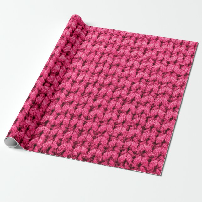Knitted pink background. Yarn texture. Vertical kn Wrapping Paper (Unrolled)