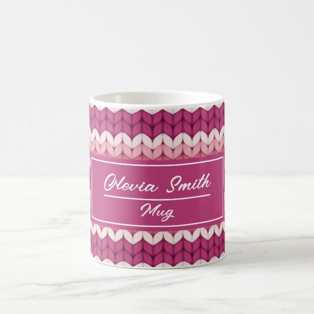 Knitted Pink Zig Zag Coffee Mug (Center)