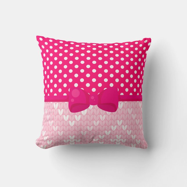 Knitted print and  polka dot  cushion (Front)