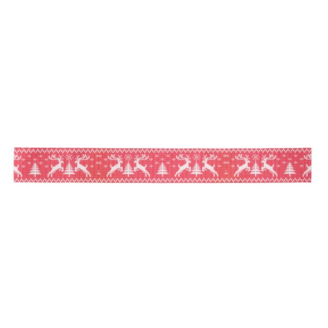 Knitted red deers pattern satin ribbon (Front)