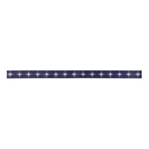 Knitted Snowflake Pattern on Navy Blue Christmas Satin Ribbon
