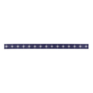 Knitted Snowflake Pattern on Navy Blue Christmas Satin Ribbon