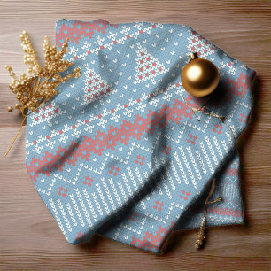 Knitted Stitch 10 Christmas Trees Blue ID208 Fabric