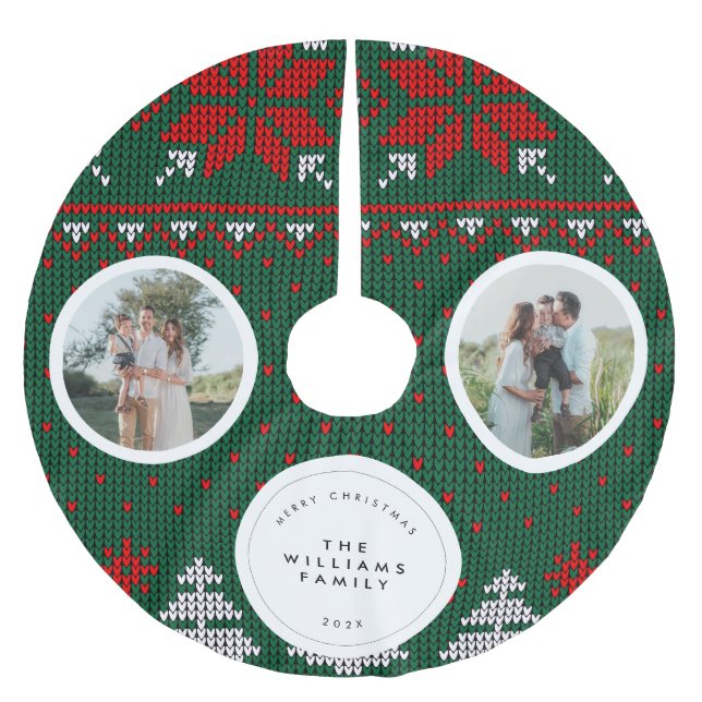 Knitted Sweater Pattern Family Photo Brushed Polyester Tree Skirt (Front)