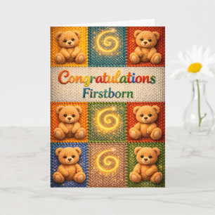 Knitted teddy bear birthday card description
