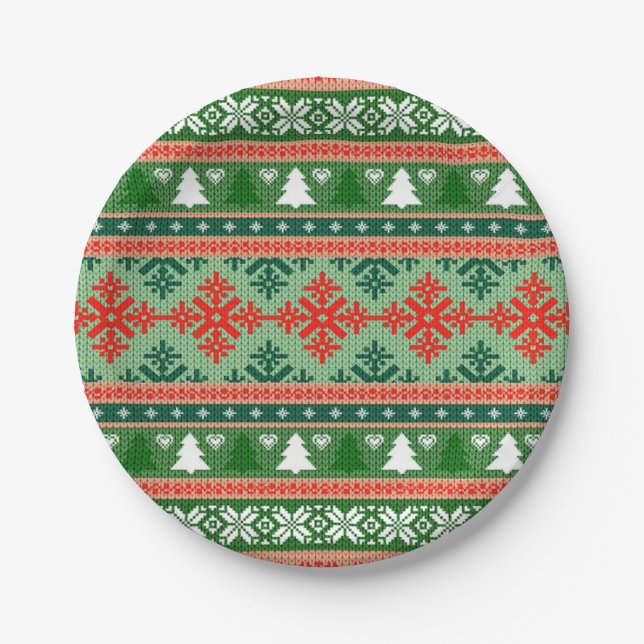 knitted ugly Christmas sweater Paper Plate (Front)