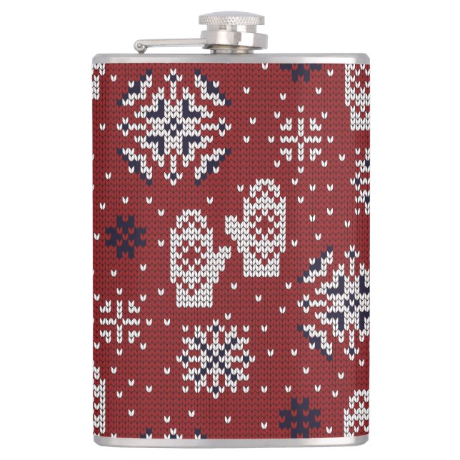 Knitted Winter Christmas Decorative Pattern Hip Flask (Front)