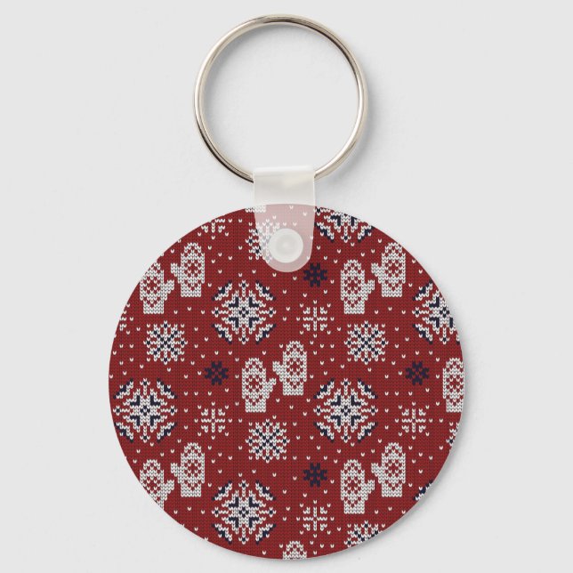 Knitted Winter Christmas Decorative Pattern Key Ring (Front)