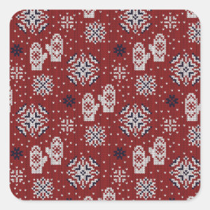 Knitted Winter Christmas Decorative Pattern Square Sticker