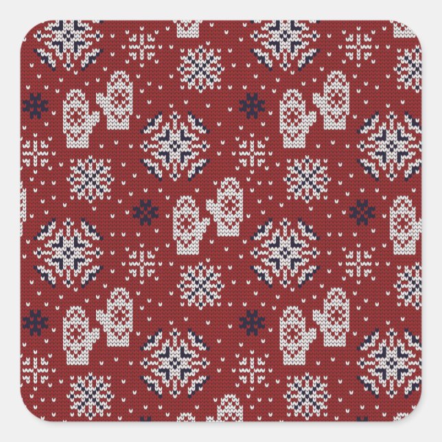 Knitted Winter Christmas Decorative Pattern Square Sticker (Front)