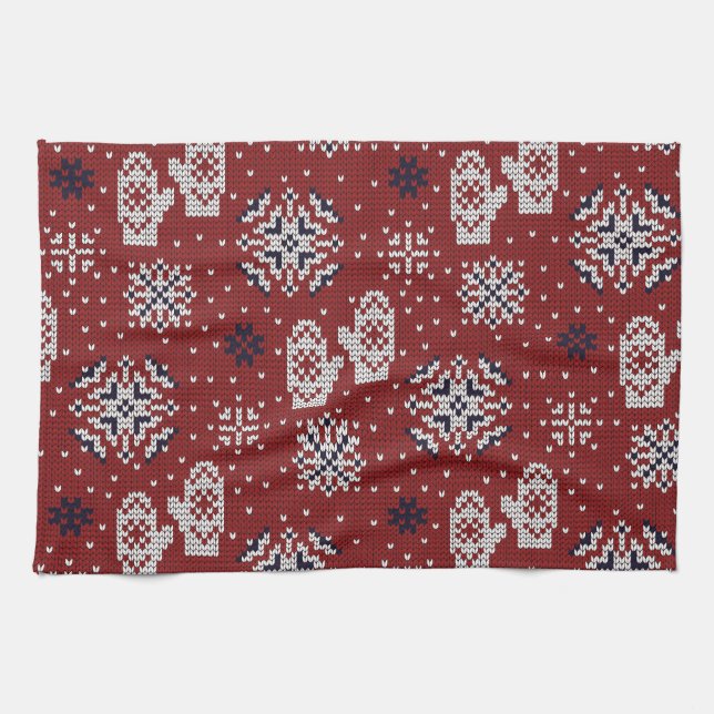 Knitted Winter Christmas Decorative Pattern Tea Towel (Horizontal)